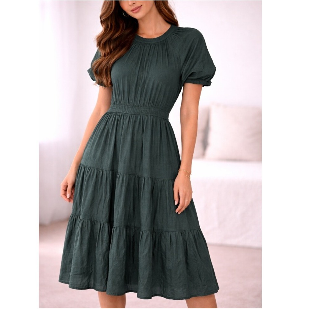 The Raconteur Short Story Women's Forest‎ Green Tiered Midi Dress Size XLP NWT
